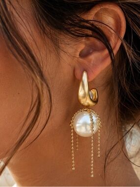 Luxury look Gold-tone Pearl Drop Earrings - Women Jewelry